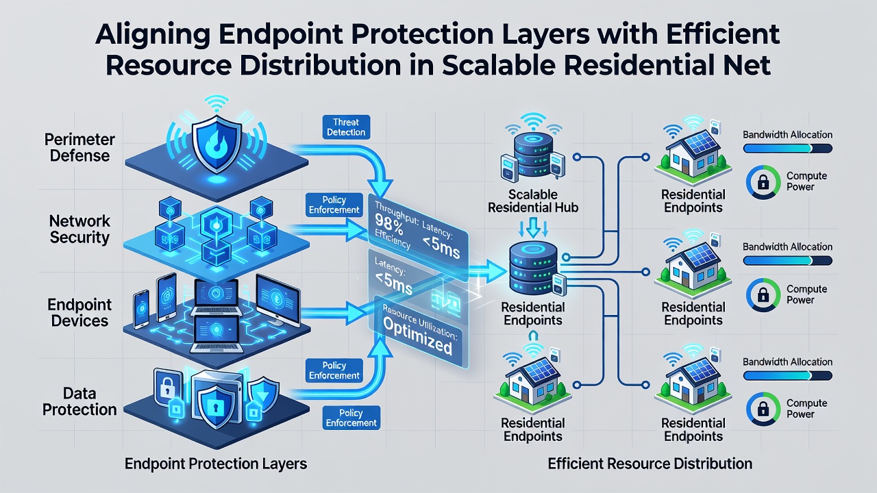 Illustration of resource distribution balancing security processes with household device workloads