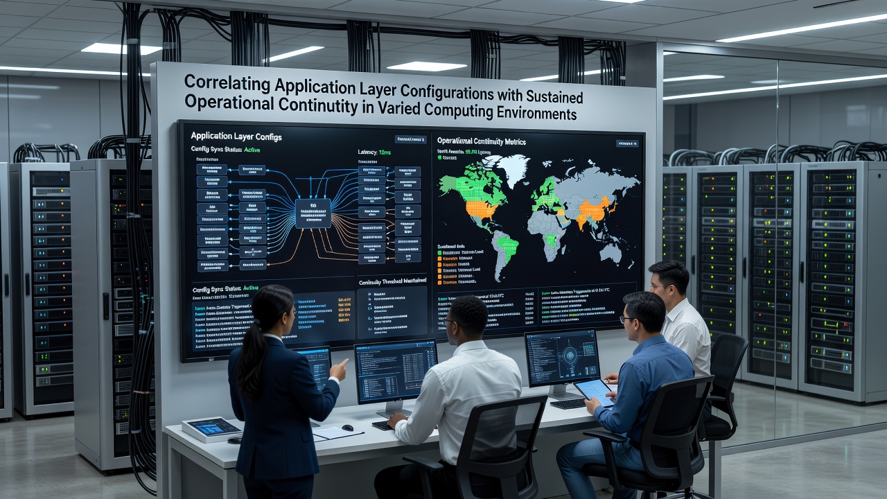 Detailed correlation charts showing application configurations and continuity outcomes across different computing arrangements