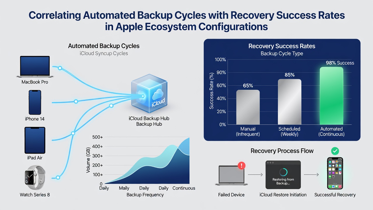 Recovery process dashboard showing success rates from automated Apple backups over time