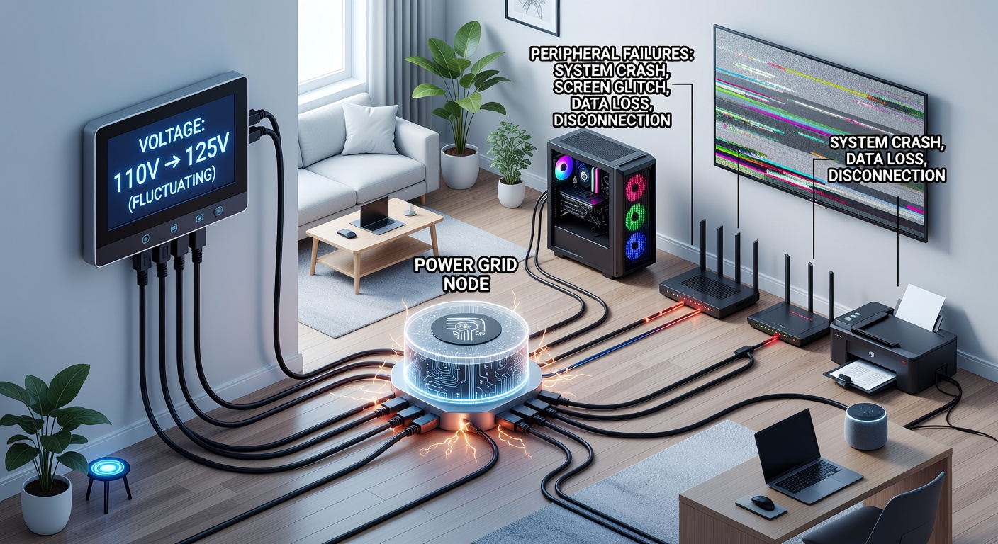 Technician measuring voltage levels across multiple home peripherals