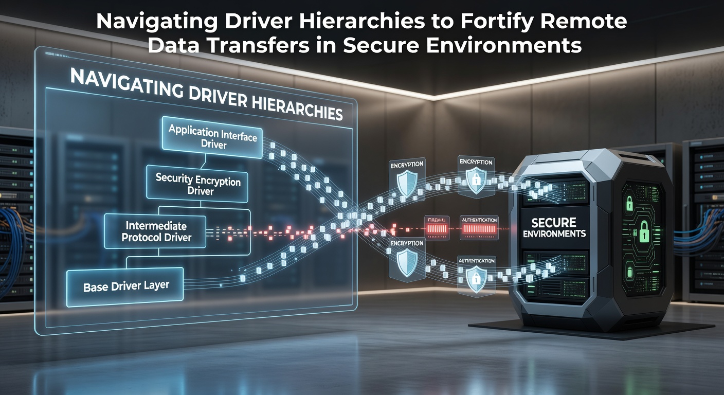 Diagram illustrating layered driver hierarchies supporting encrypted remote data pathways in enterprise networks