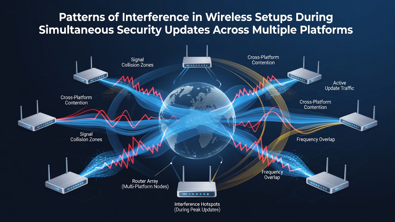 Graph illustrating packet loss and latency spikes across wireless channels during security update events