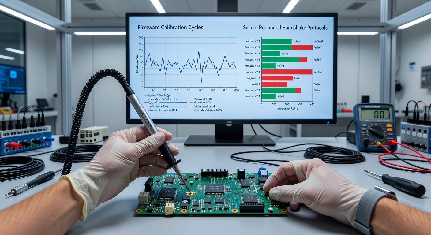 Illustration of secure protocol handshakes between firmware modules and peripherals in a multi-operating system architecture