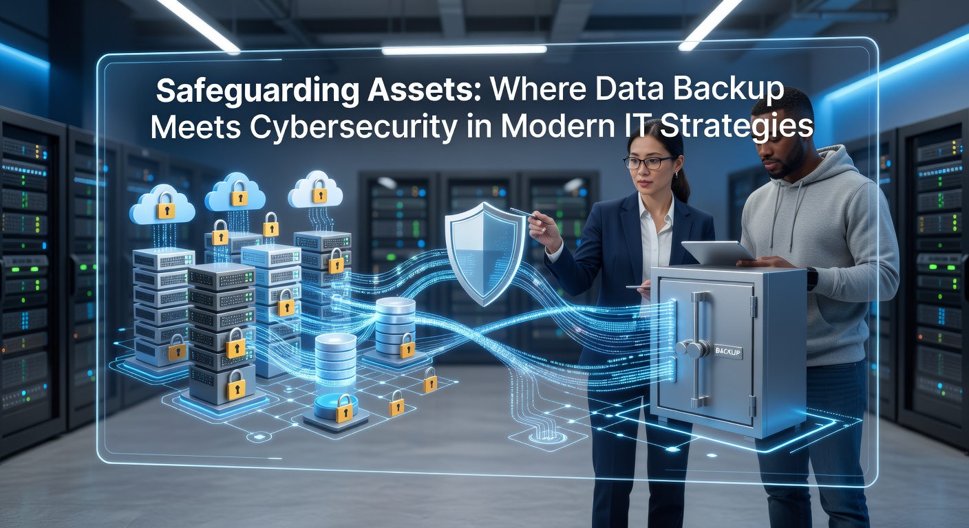 Digital vault representing secure data backups fortified against cyber threats, with locks and shields overlaying cloud storage icons