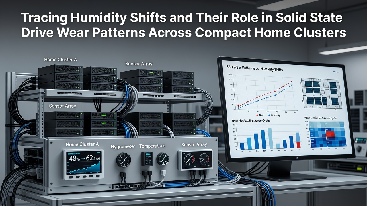 Diagram showing humidity sensors monitoring multiple SSD units in a compact home network setup