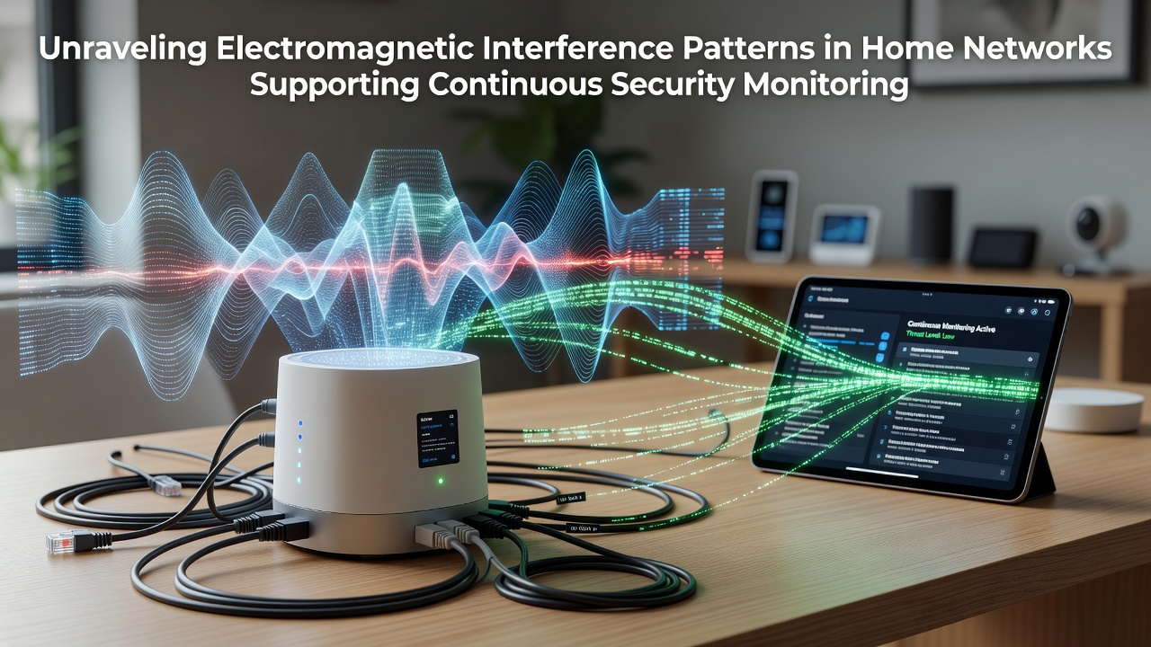 Diagram showing electromagnetic interference sources affecting home security network signals